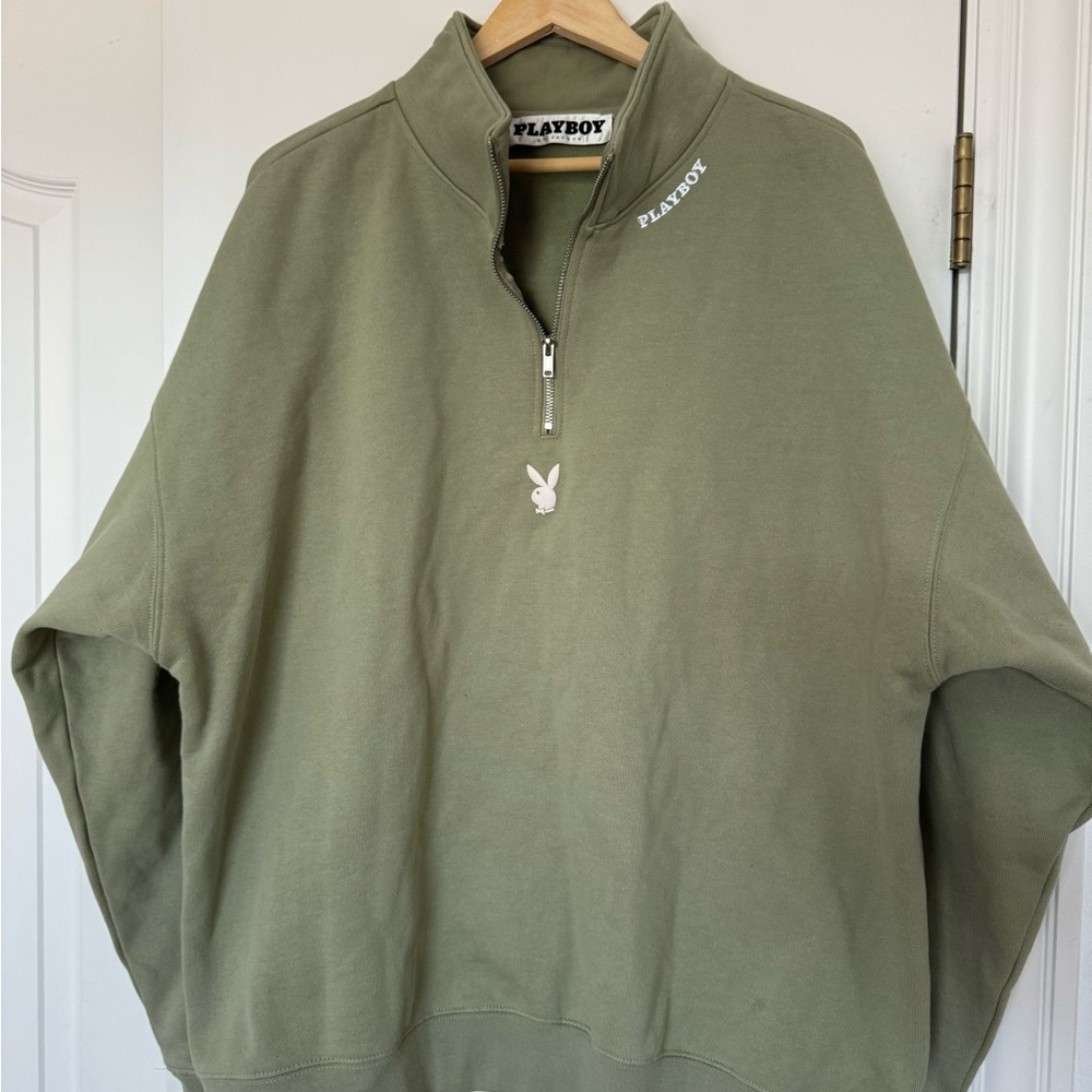 Playboy by Pacsun Mode Quarter Zip Olive Green Men's Sweatshirt